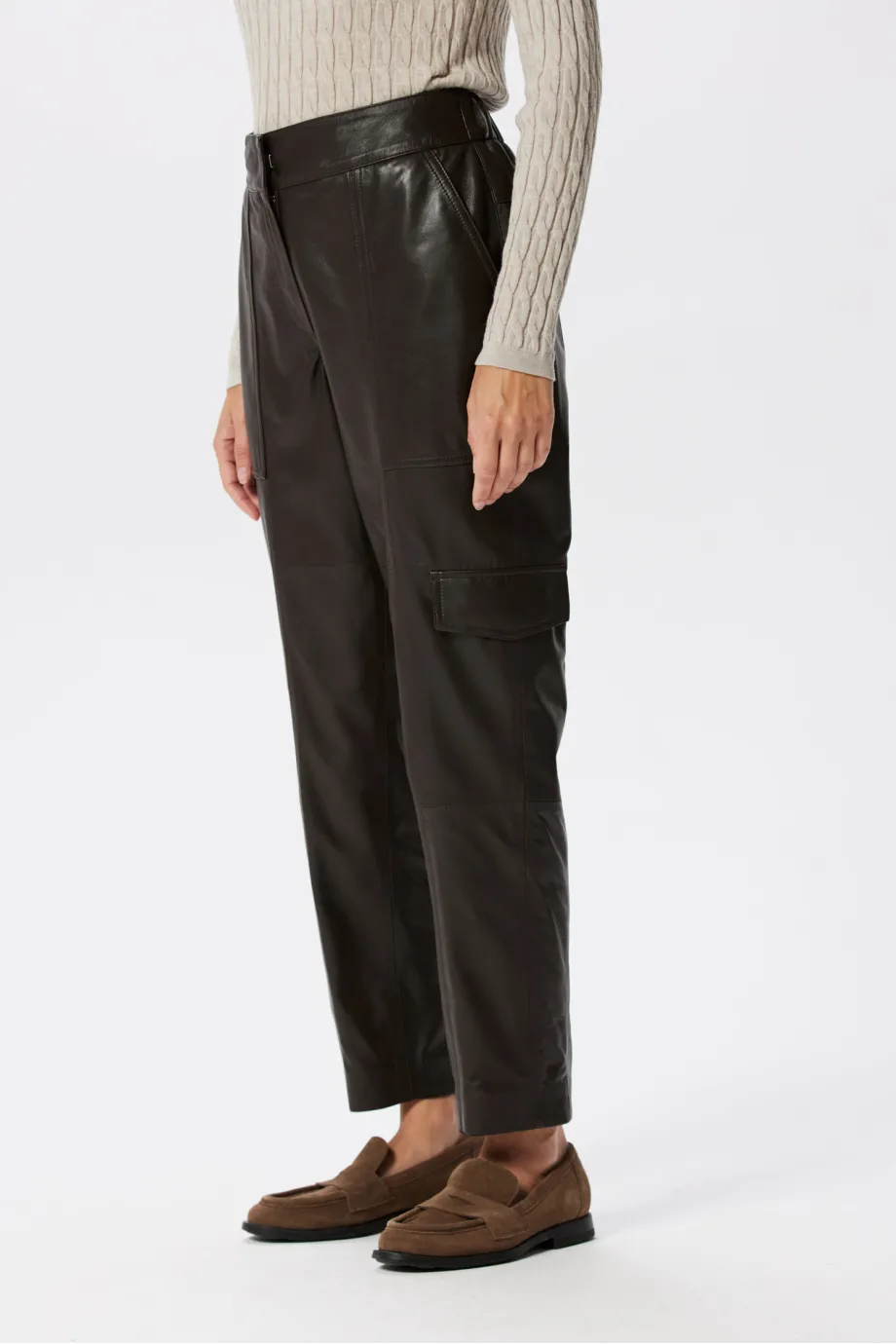 Pantaloni jogger maro din piele Pantaloni jogger maro din piele