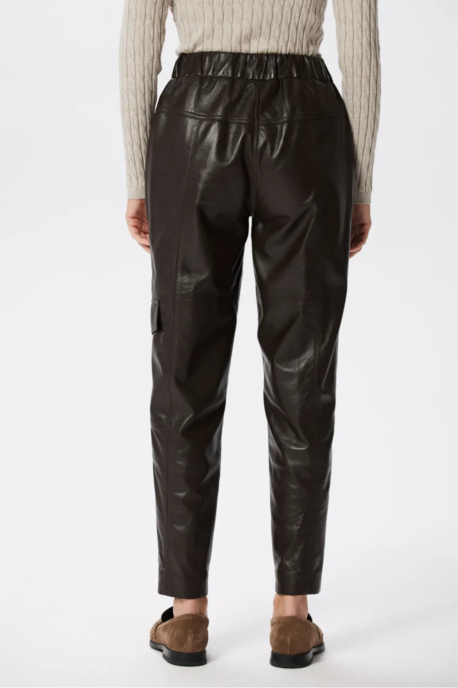 Pantaloni jogger maro din piele Pantaloni jogger maro din piele