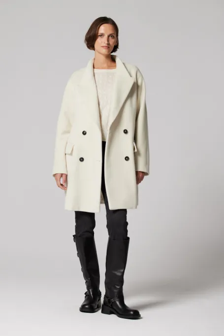 Palton alb din lână cu două rânduri de nasturi
