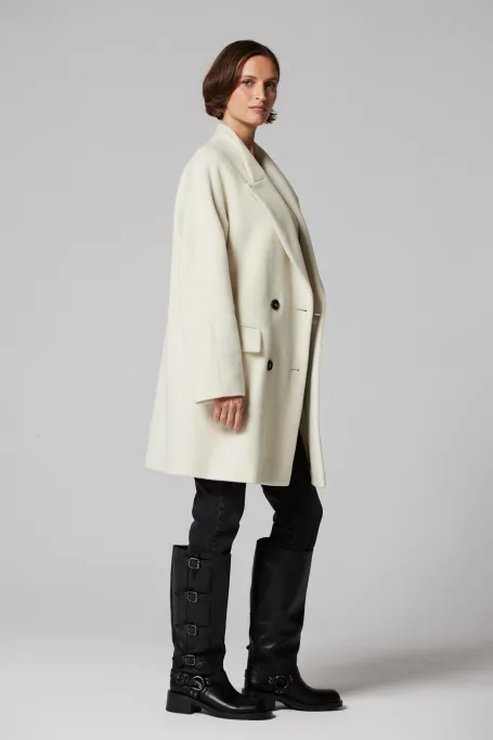 Palton alb din lână cu două rânduri de nasturi