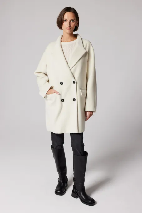 Palton alb din lână cu două rânduri de nasturi