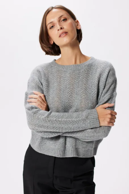 Pulover gri din lână cu cașmir