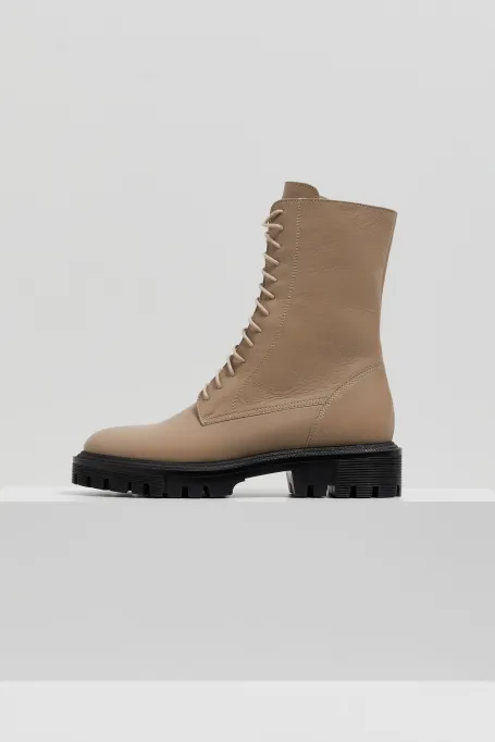 Botine din piele bej