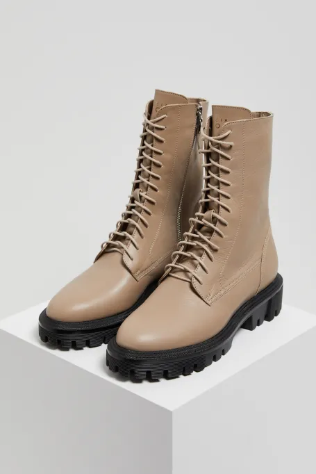 Botine din piele bej