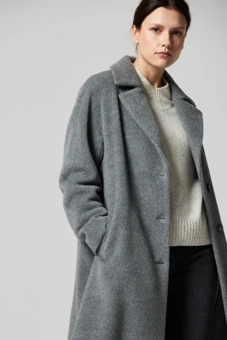 Palton gri din lână cu suri alpaca