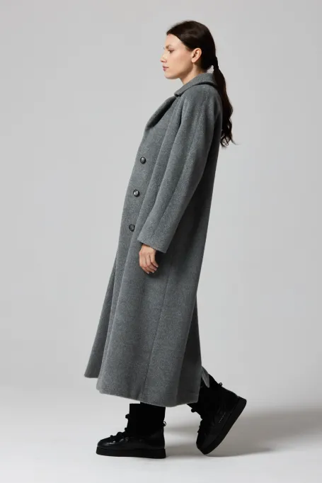 Palton gri din lână cu suri alpaca