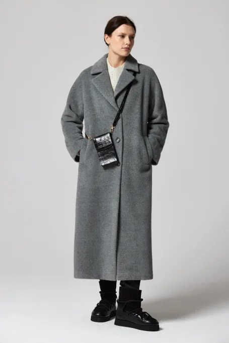 Palton gri din lână cu suri alpaca