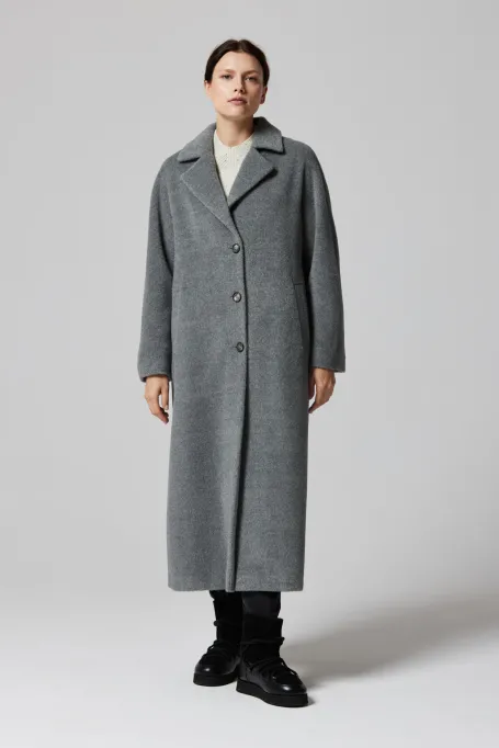 Palton gri din lână cu suri alpaca
