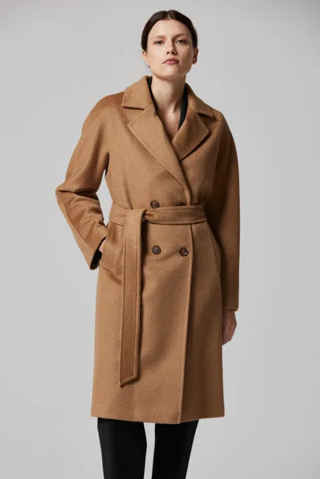 Palton de lână cu curea 100% lână de cămilă