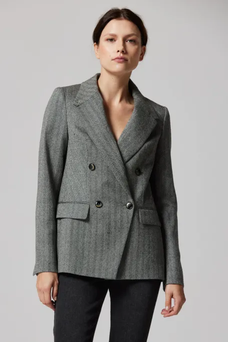 Sacou de lână cu model în chevron