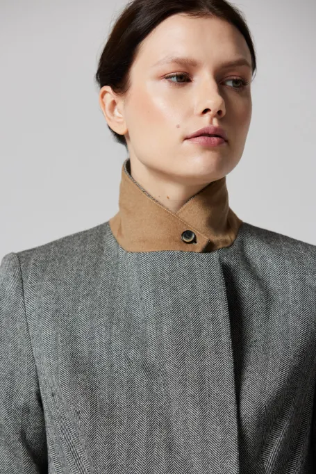 Sacou de lână cu model în chevron