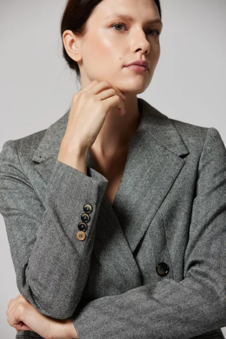 Sacou de lână cu model în chevron