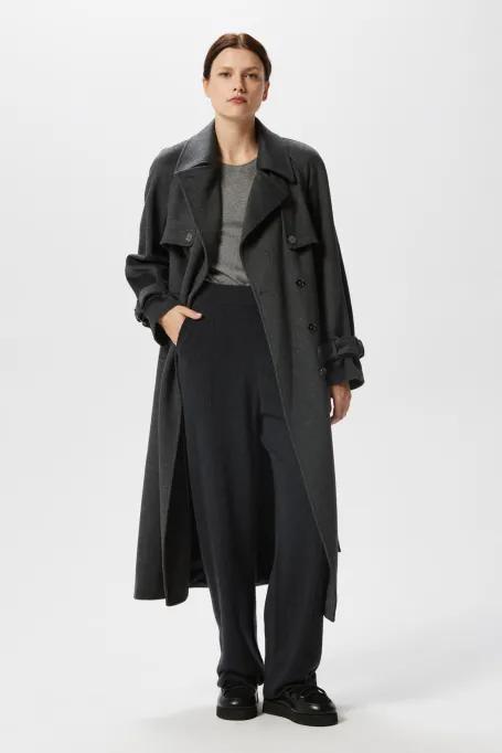 Trenciul gri din lână cu mătase și cașmir