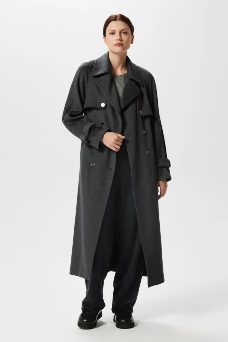 Trenciul gri din lână cu mătase și cașmir