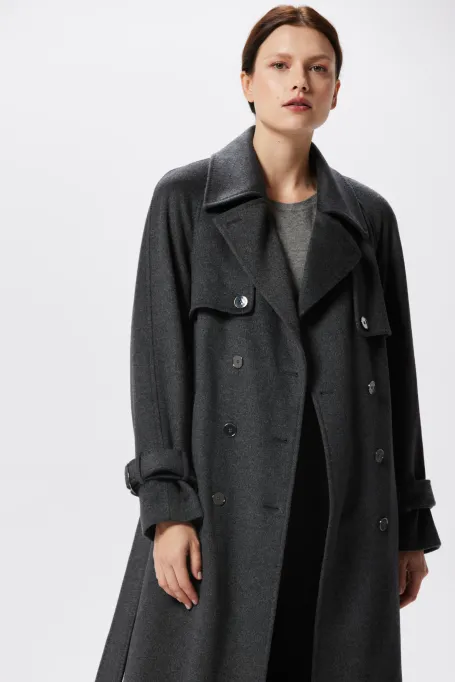 Trenciul gri din lână cu mătase și cașmir