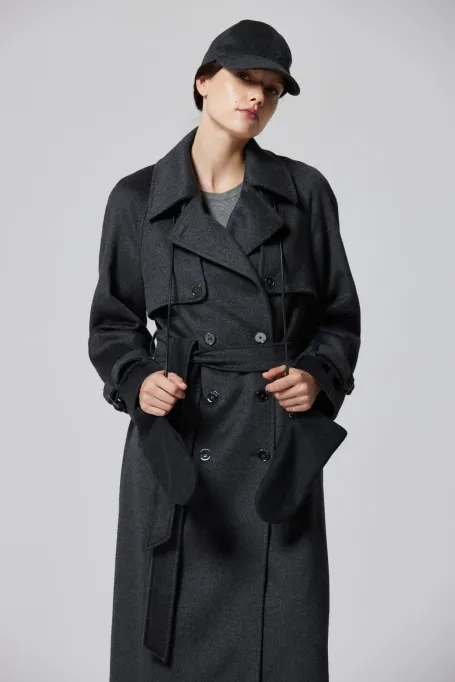 Trenciul gri din lână cu mătase și cașmir