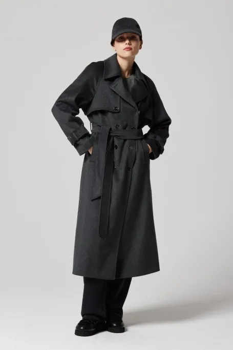 Trenciul gri din lână cu mătase și cașmir