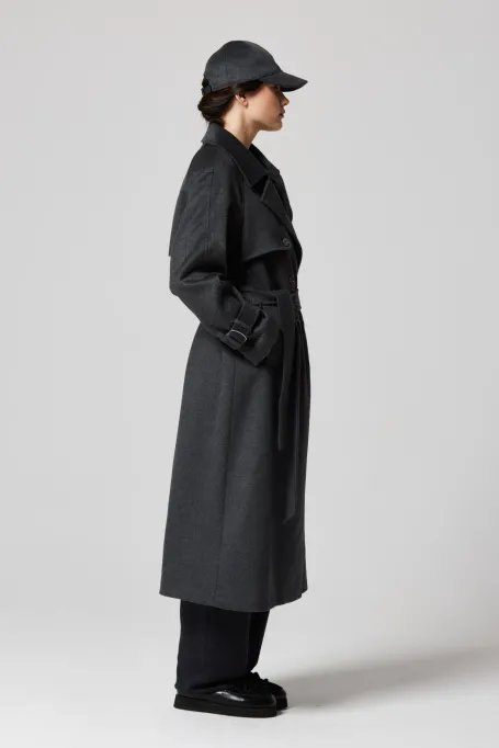 Trenciul gri din lână cu mătase și cașmir