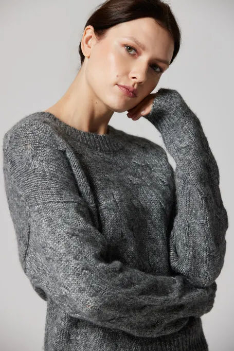 Pulover gri cu lână alpaca