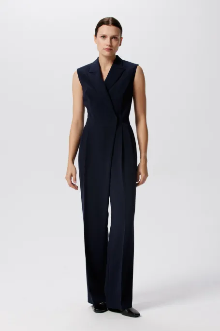 Salopetă bleumarin cu picior larg