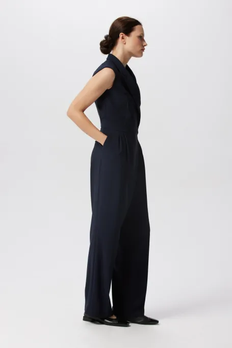 Salopetă bleumarin cu picior larg