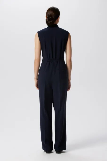 Salopetă bleumarin cu picior larg