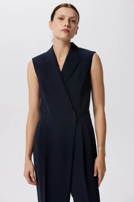 Salopetă bleumarin cu picior larg