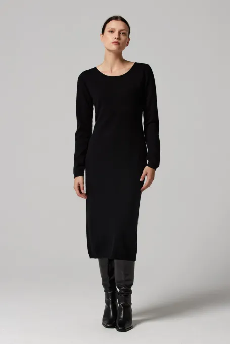 Rochie midi neagră din cașmir