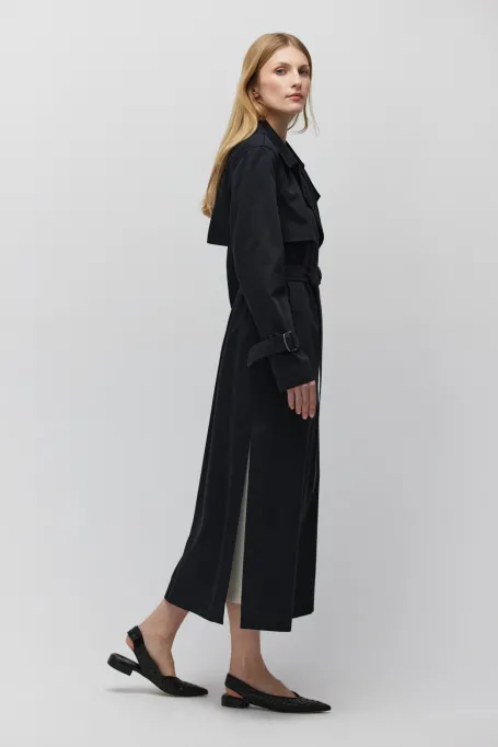 Trenci negru din bumbac cu curea