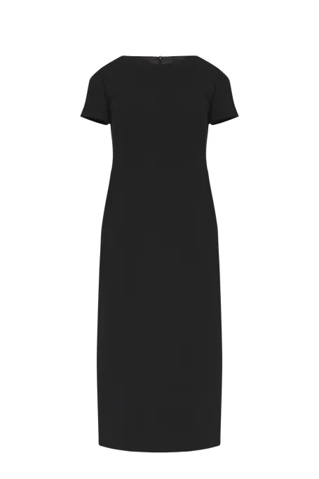 Rochie midi neagră cu mânecă scurtă Rochie midi neagră cu mânecă scurtă