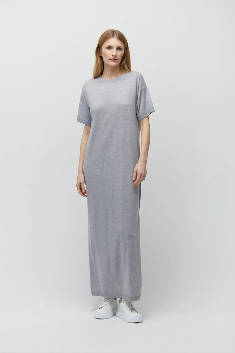 Rochie maxi gri din lână merinos Rochie maxi gri din lână merinos