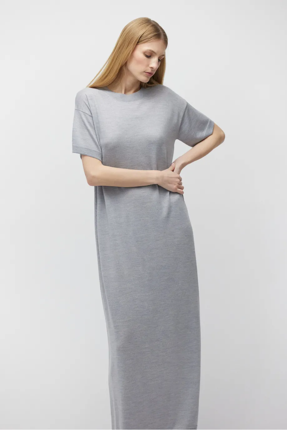 Rochie maxi gri din lână merinos Rochie maxi gri din lână merinos