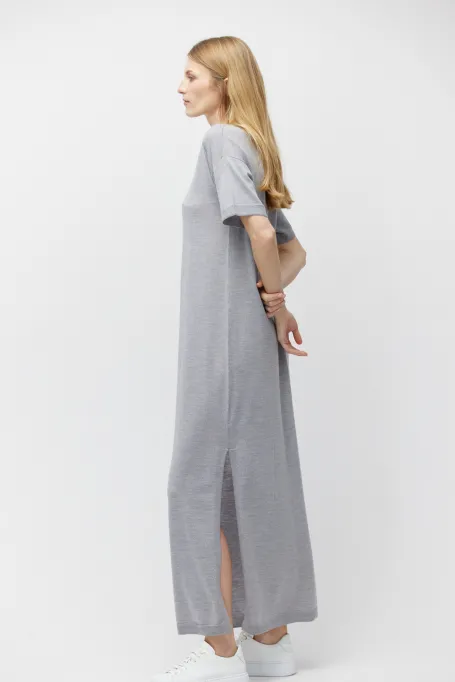 Rochie maxi gri din lână merinos Rochie maxi gri din lână merinos