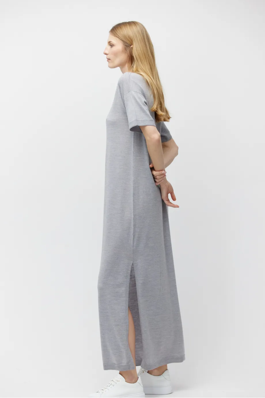 Rochie maxi gri din lână merinos Rochie maxi gri din lână merinos