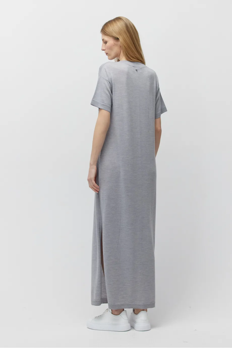 Rochie maxi gri din lână merinos Rochie maxi gri din lână merinos