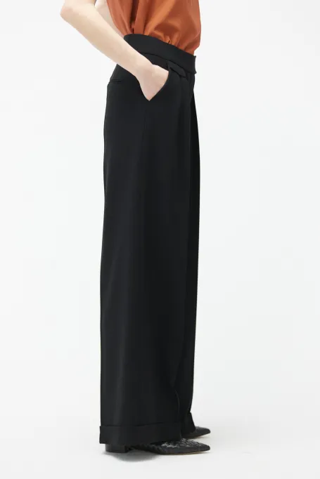 Pantaloni largi negri cu manșete