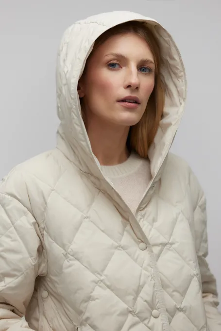 Jachetă de puf bej cu glugă