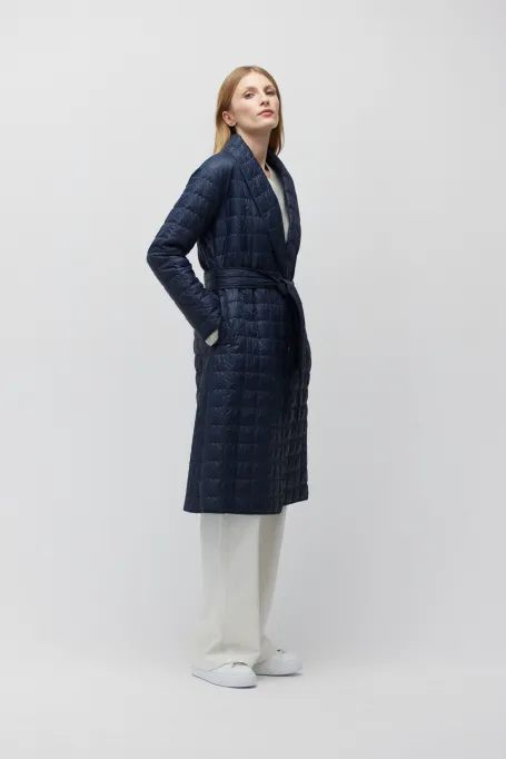 Jachetă albastră matlasată cu umplutură din lână de cămilă