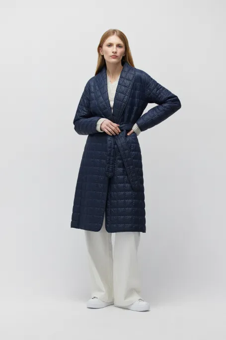 Jachetă albastră matlasată cu umplutură din lână de cămilă