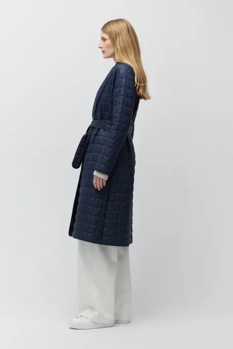 Jachetă albastră matlasată cu umplutură din lână de cămilă