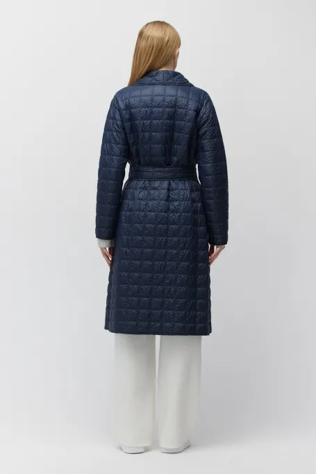 Jachetă albastră matlasată cu umplutură din lână de cămilă