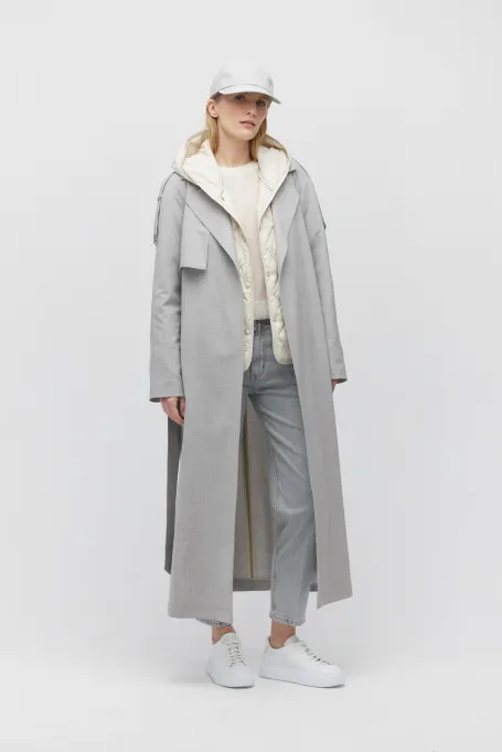 Trenci gri de lână cu curea