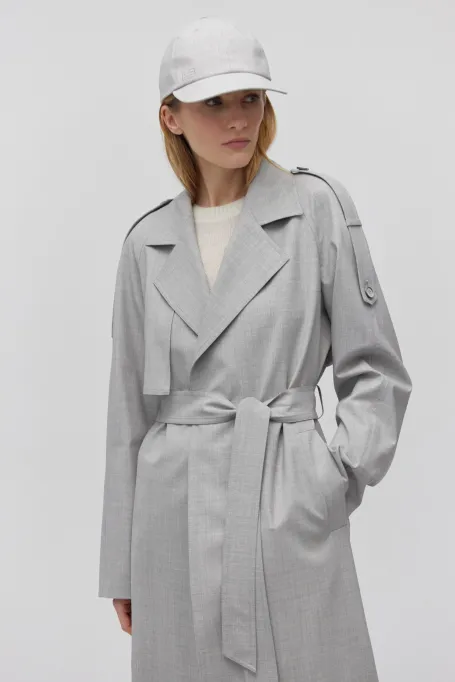 Trenci gri de lână cu curea