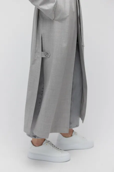 Trenci gri de lână cu curea