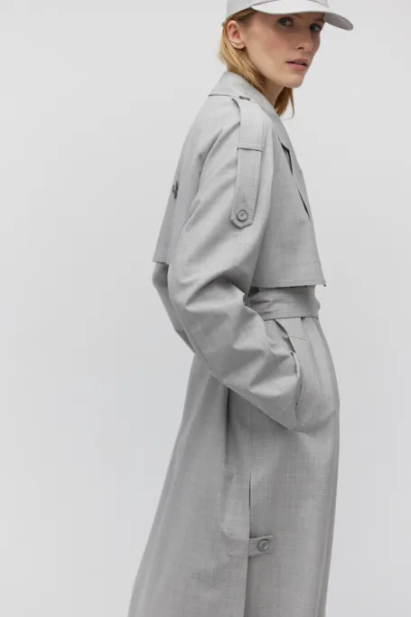 Trenci gri de lână cu curea