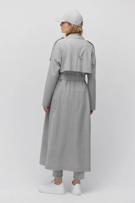 Trenci gri de lână cu curea