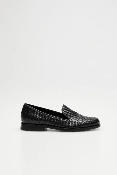 Loafers negri din piele împletită