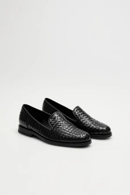 Loafers negri din piele împletită