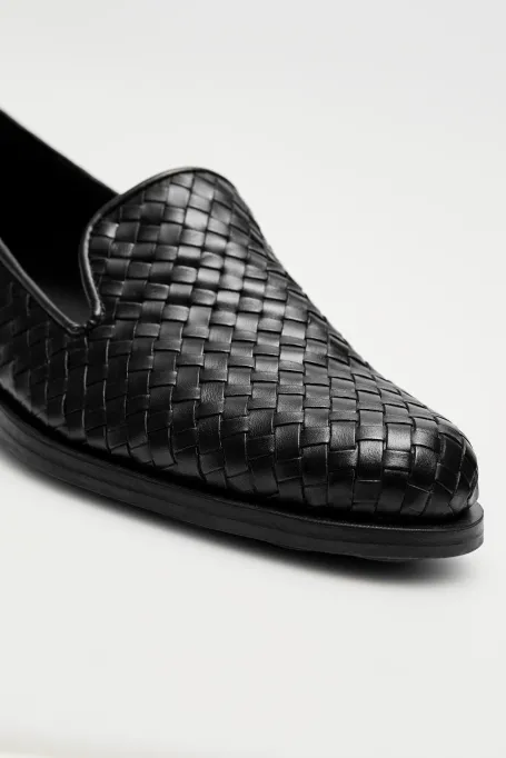 Loafers negri din piele împletită Loafers negri din piele împletită