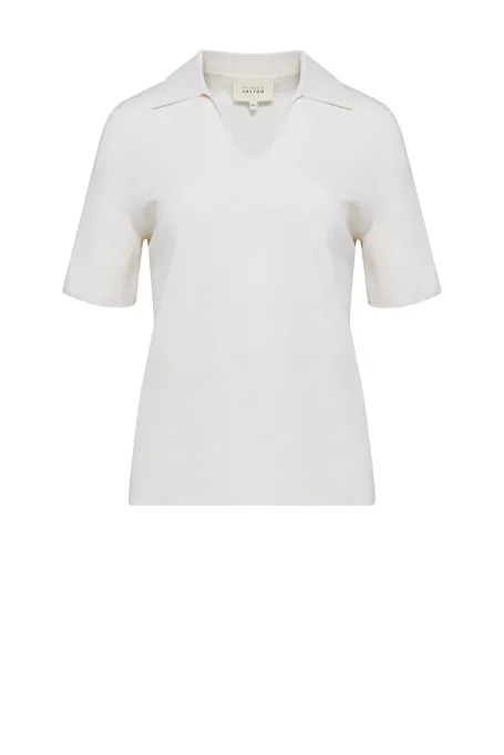 Bluză polo albă din lână merinos Bluză polo albă din lână merinos
